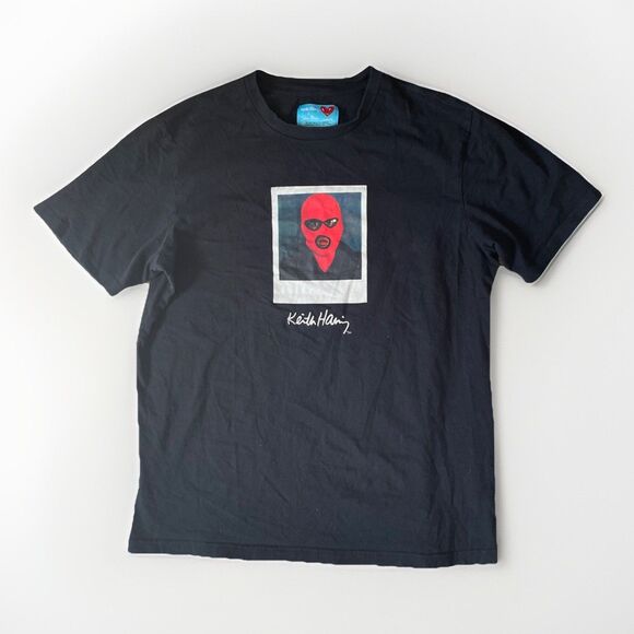 Keith Haring x Shoe Palace Men's L T-Shirt Black Masked Polaroid Andy Mouse 1986 - Picture 1 of 6
